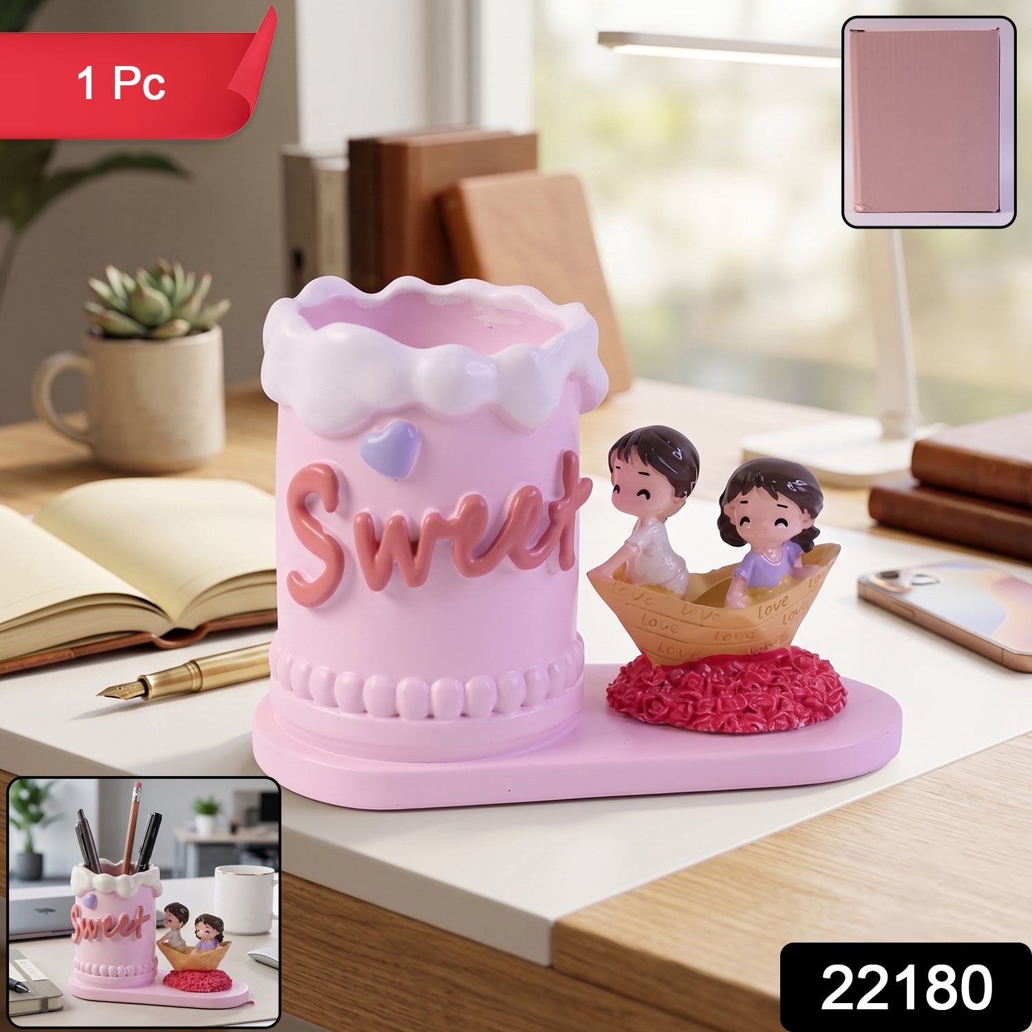 Romantic Love Couple Pen Holder Stand Resin Desk Organizer Pencil Cup (1 Pc)