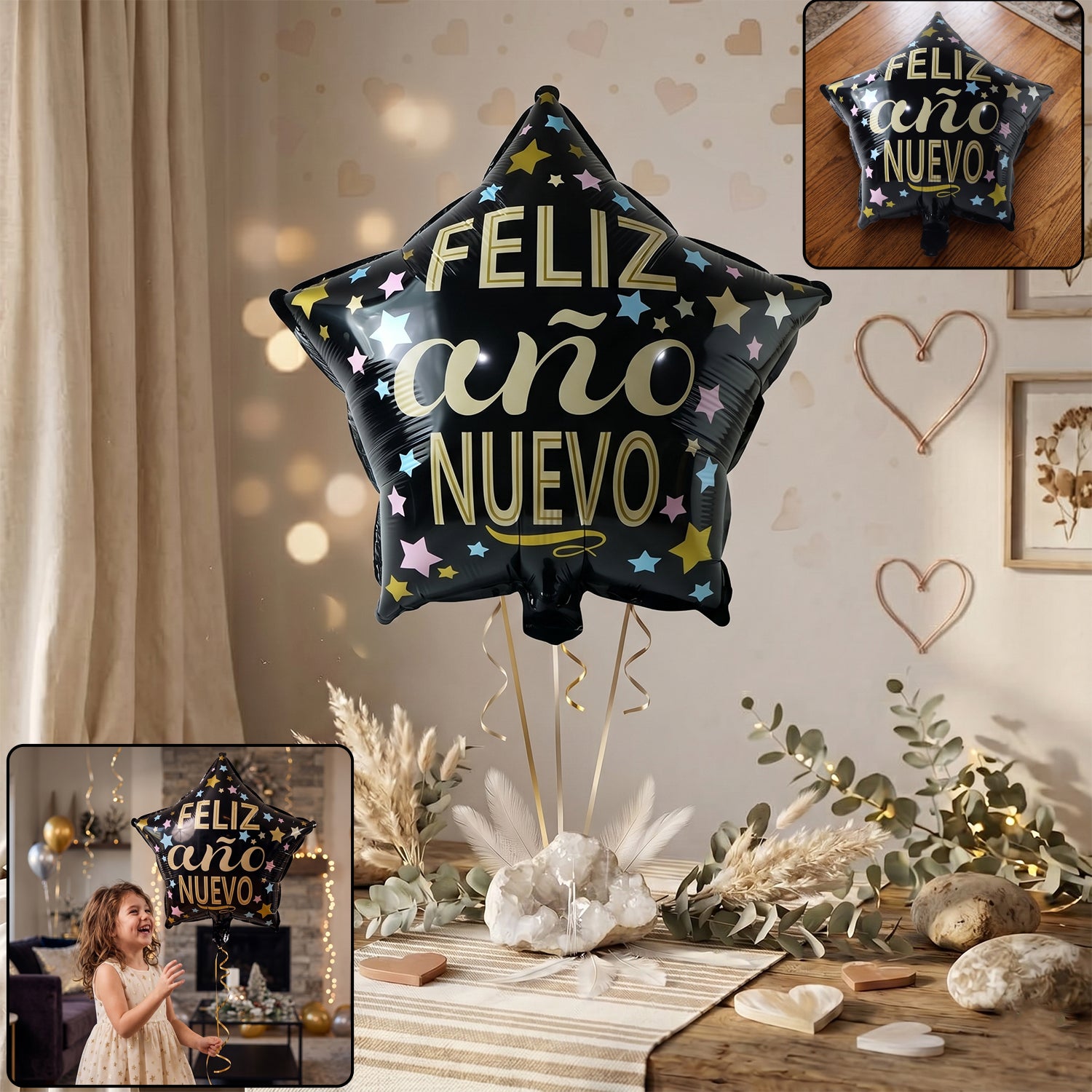 Black Star Feliz Ano Nuevo Foil Balloon For Celebration (1 Pc)
