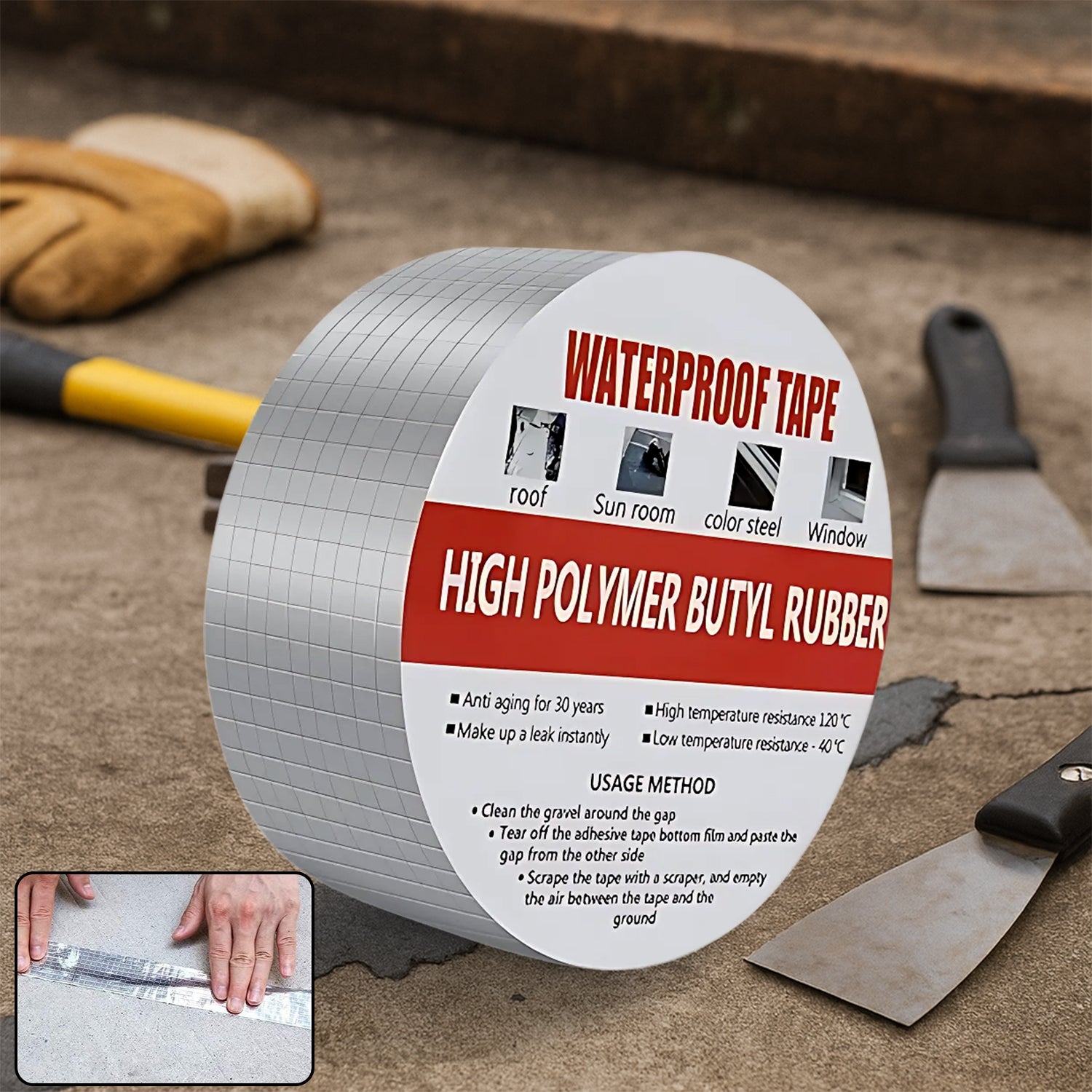 High Polymer Butyl Rubber Waterproof  B-grade Tape - 50mm