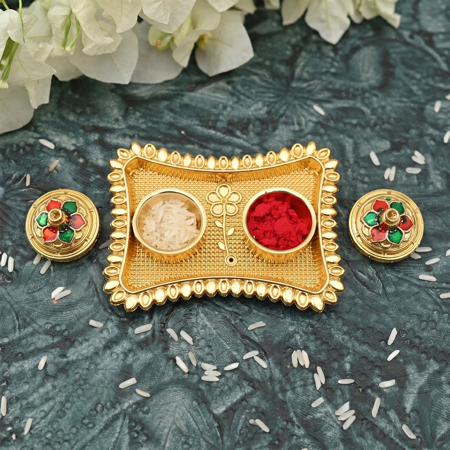 Kumkum Holder  Elegant Meenakari Floral Design For Pooja