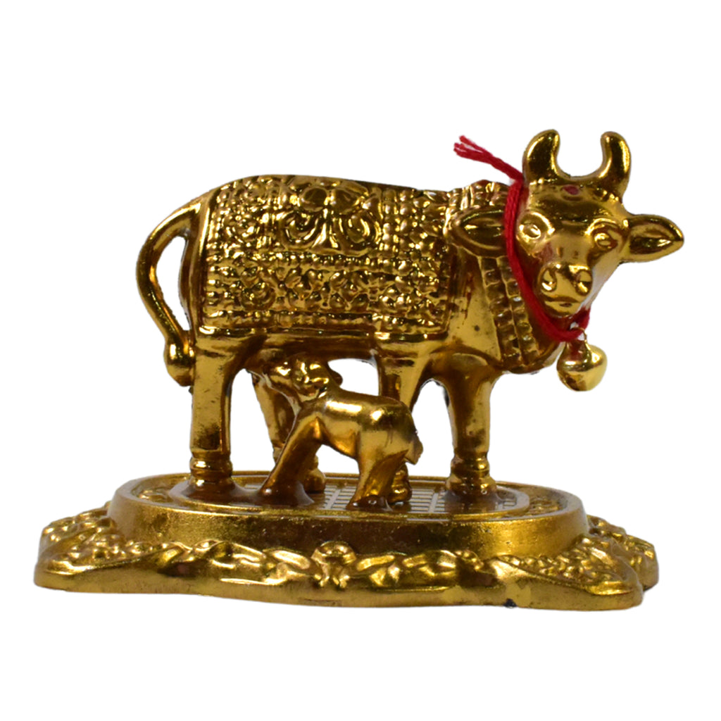 Metal Golden Kamdhenu Cow With Calf (1 Pc)