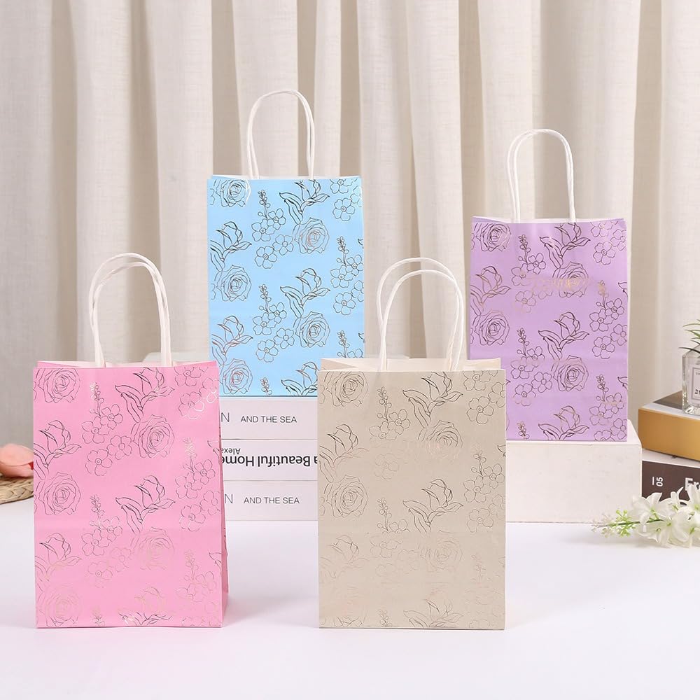 (Random Colour) Floral Print Gift Bags with Handle Gift Paper bag, gift For Gifting, marriage Return Gifts, Birthday, Wedding, Party, Season's Greetings (SMALL) - Image 1