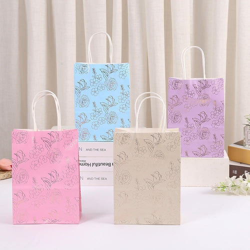 (Random Colour) Floral Print Gift Bags with Handle Gift Paper bag, gift For Gifting, marriage Return Gifts, Birthday, Wedding, Party, Season's Greetings (SMALL) - Image 1