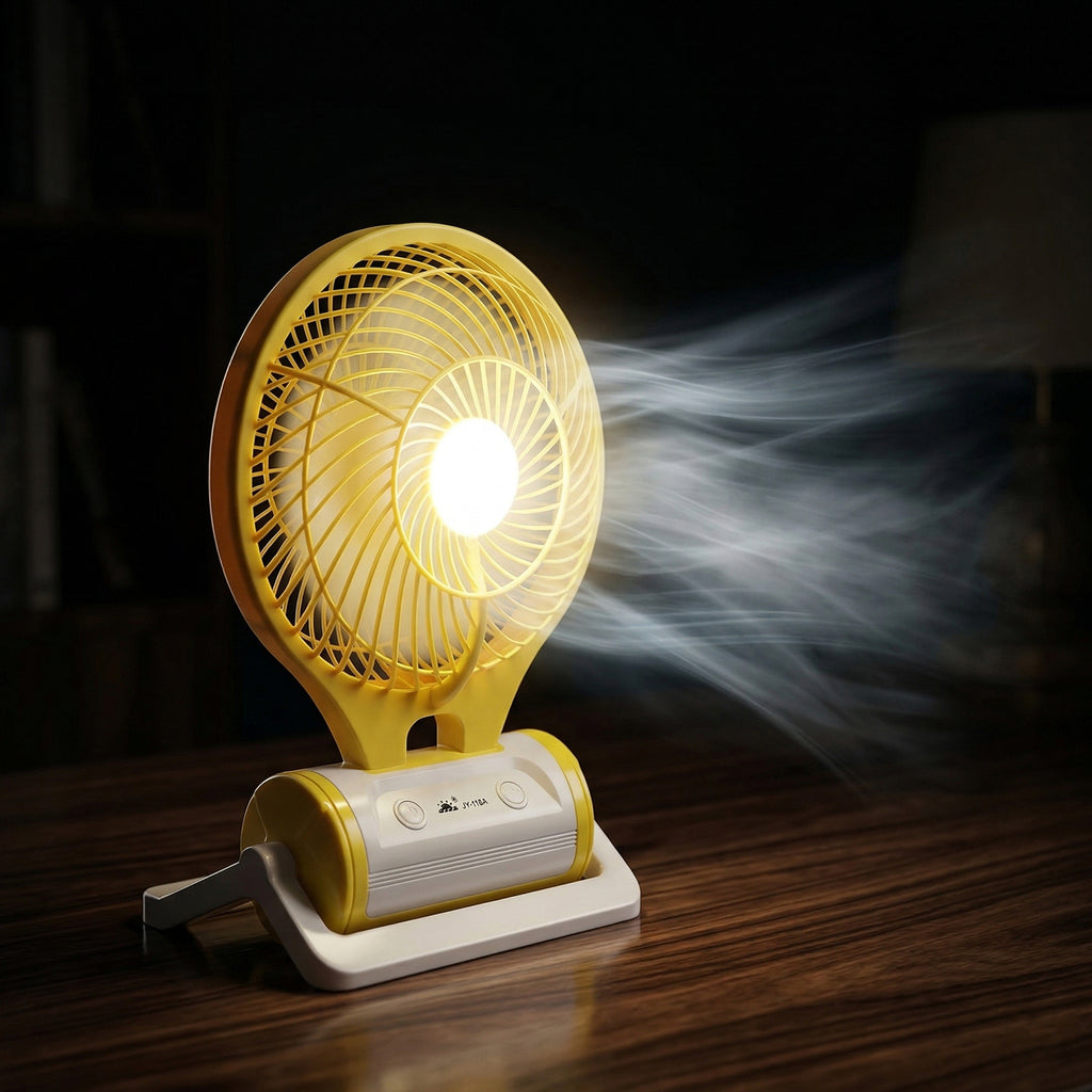 Portable Rechargeable Led Light With Mini Table Fan (1 Pc)