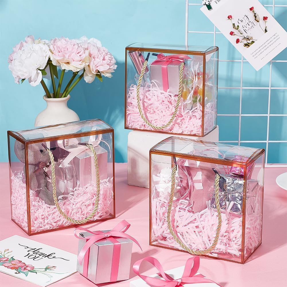 pack of 48 pcs Square Shape Small Size Golden Border Trasparent Bag Goodie Bags Gift bag, gift For new year Gifting, marriage Return Gifts, Birthday, Wedding, Party, Season's Greetings (Golden)(Small)(12 x 12 x 12)cm
