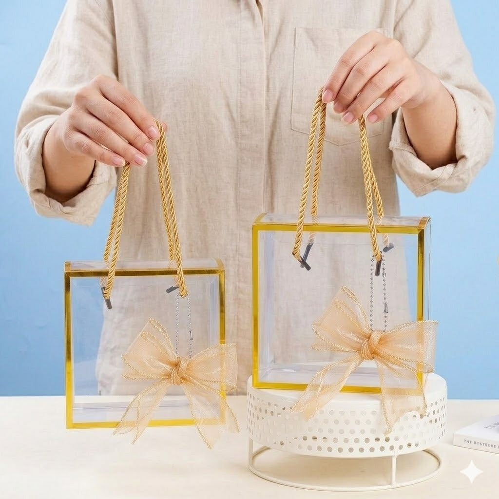 Clear Transparent Gift Box with Frame and Rope Handle for Hampers, Wedding Gifts, Return Gifts, Chocolates, Dry Fruits, Cosmetics, Baby Shower, Festive Gifting & Premium Gift Packaging (20 cm x 21 cm x 9 cm) - Image 5