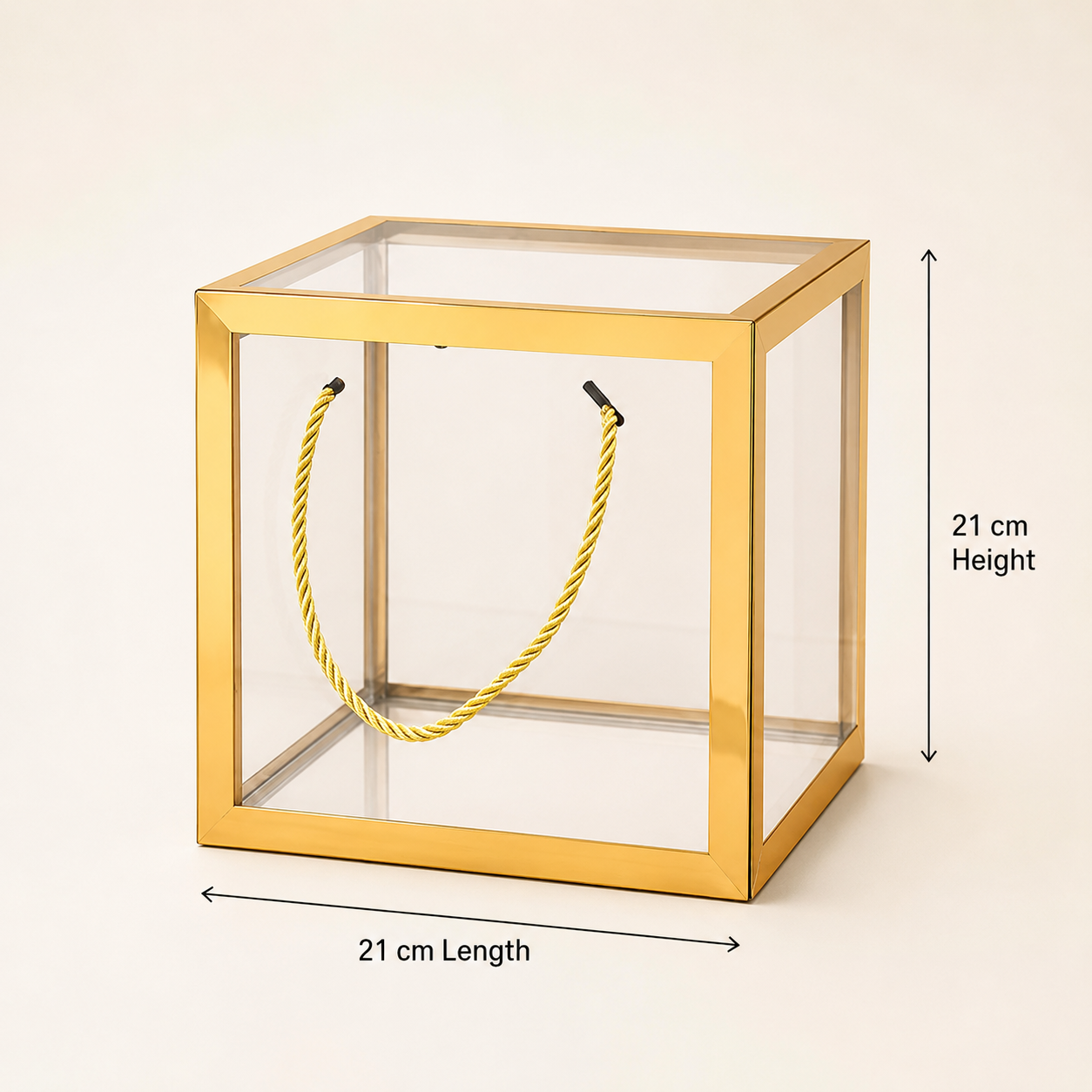 Clear Transparent Gift Box with Frame and Rope Handle for Hampers, Wedding Gifts, Return Gifts, Chocolates, Dry Fruits, Cosmetics, Baby Shower, Festive Gifting & Premium Gift Packaging (21 cm x 21 cm x 21 cm size) - Image 3
