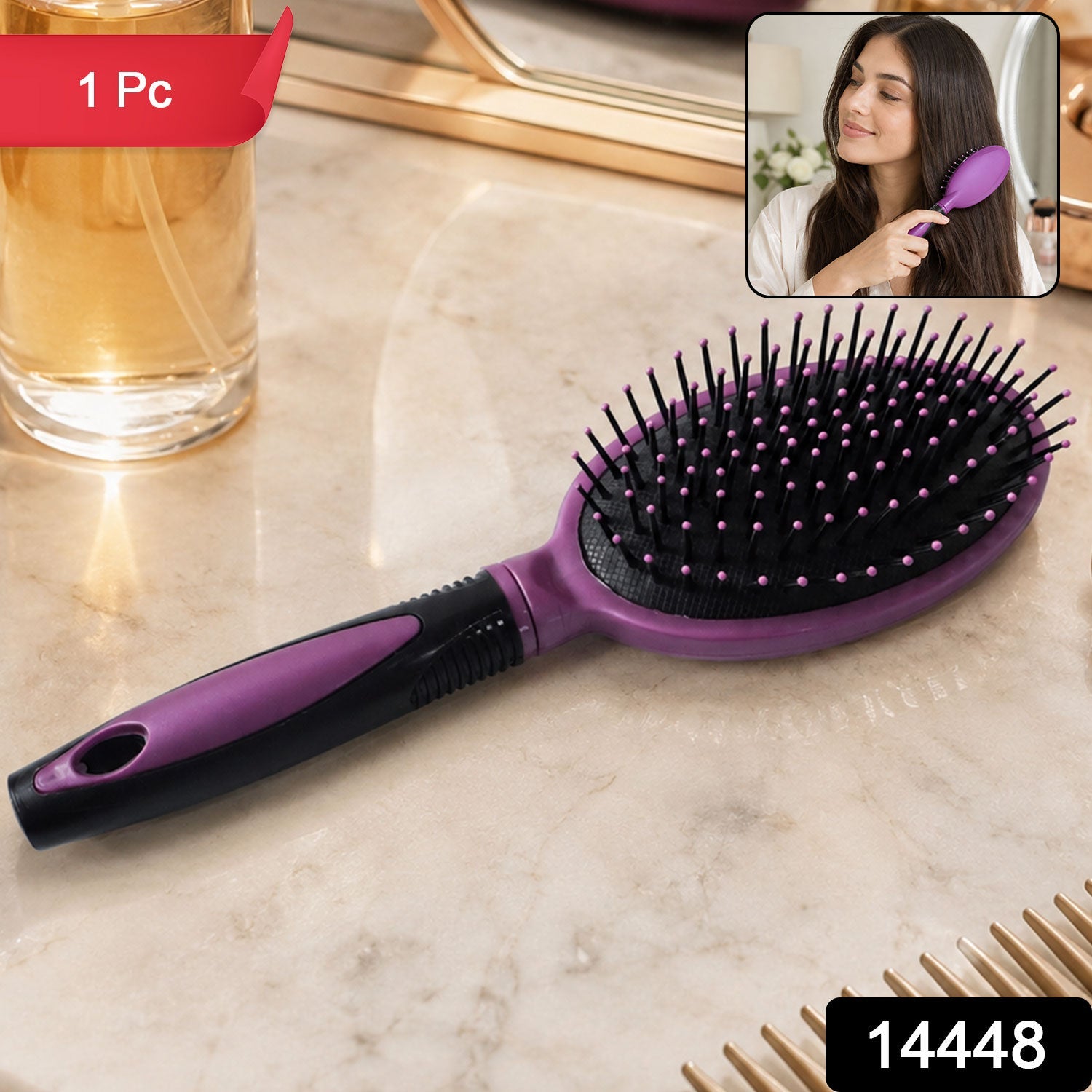 Cushioned Paddle Hair Brush With Ball Tip Bristles For Men And Women (1 Pc)