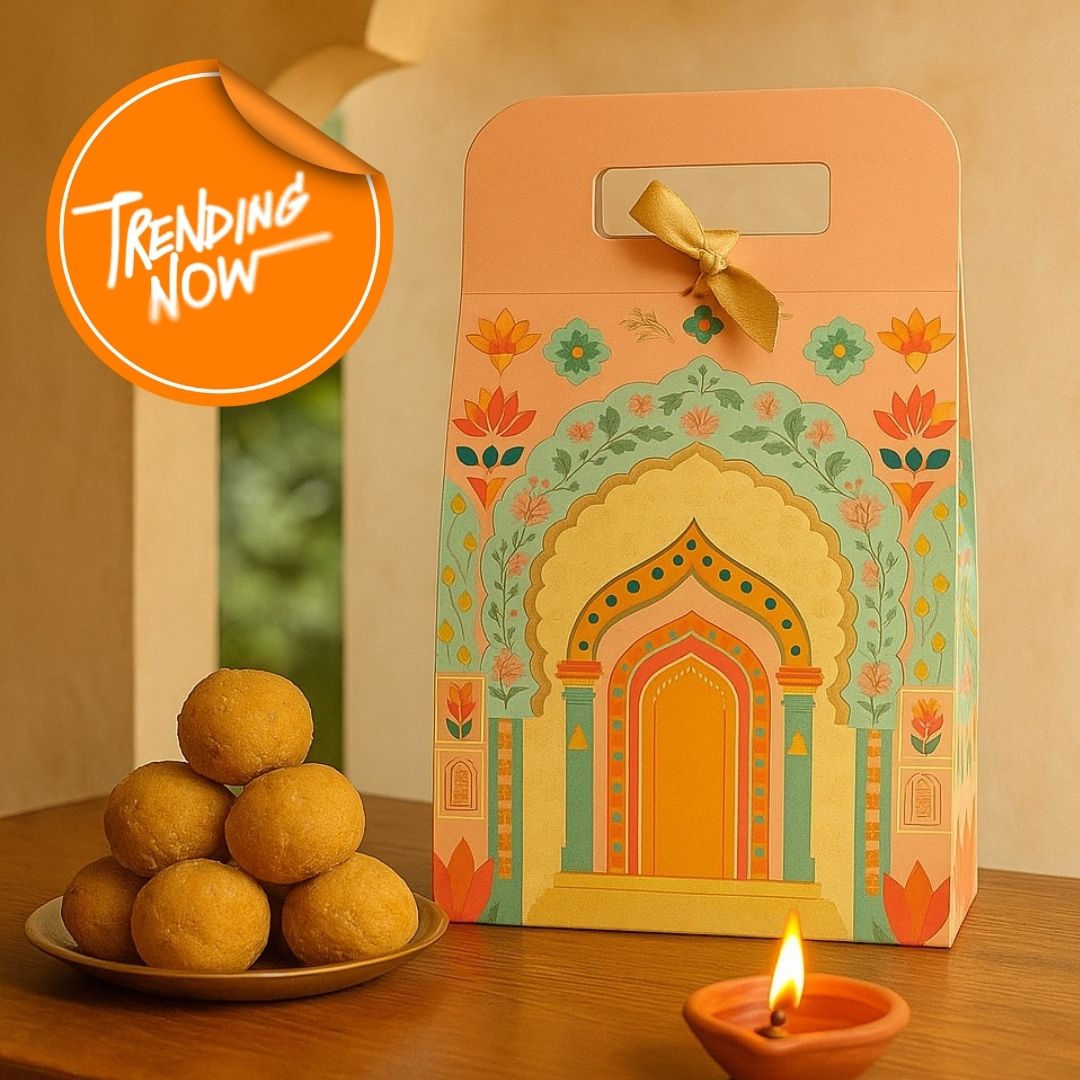 Affordable peach Rajwadi hamper Multipurpose Decorative Folding Paper Cardboard Box DIY Box for Gift Hamper, Diwali Gifting, Wedding gifing (Small) - Image 1