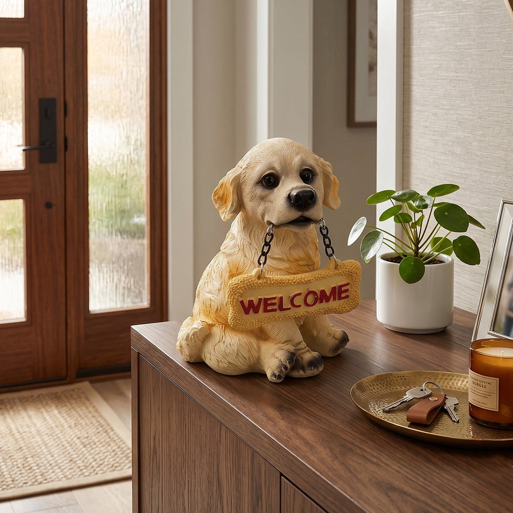 Cute Welcome Dog Statue Decorative Showpiece Resin Figurine For Home Decor (1 Pc)