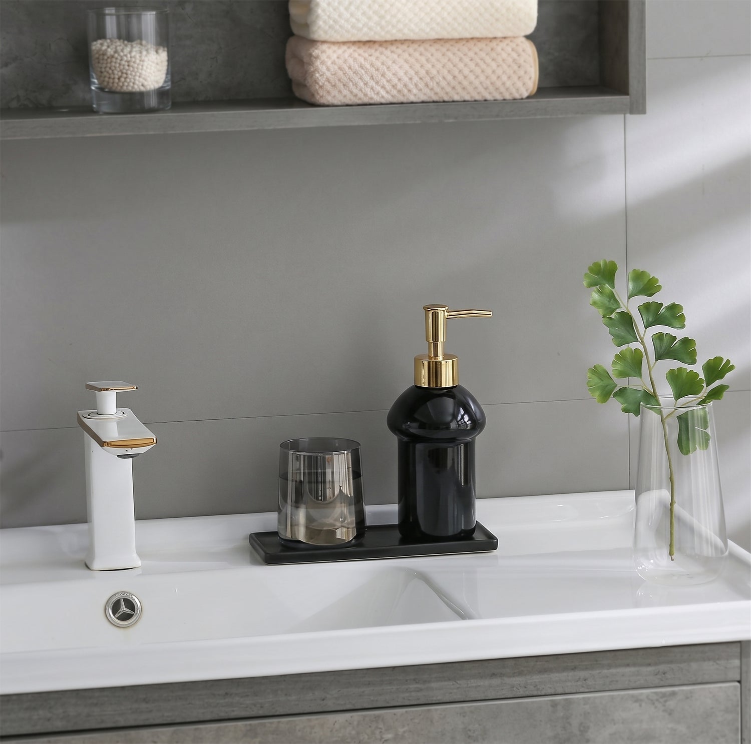 Black Glass Liquid Soap Dispenser Bottle With Gold Pump Refillable (1 Pc)