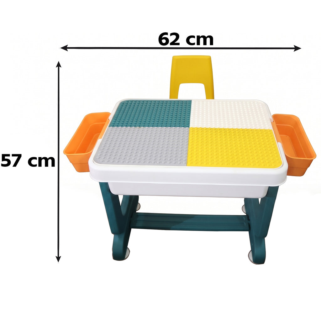 Kids Building Block Activity Table And Chair Set With Storage Bins (2 Pc Set)