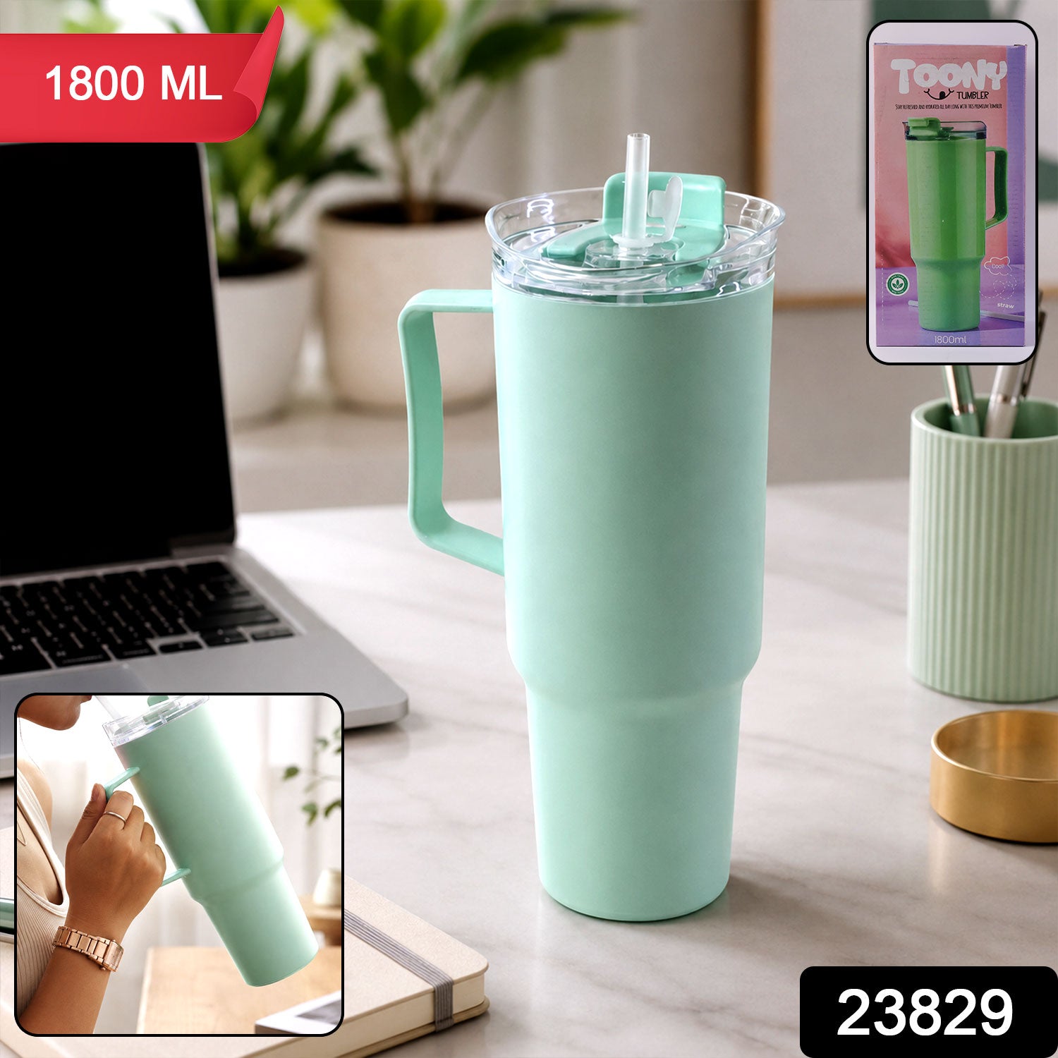 Toony Tumbler 1800 Ml Plastic Travel Sipper With Handle Straw And Lid (1 Pc)