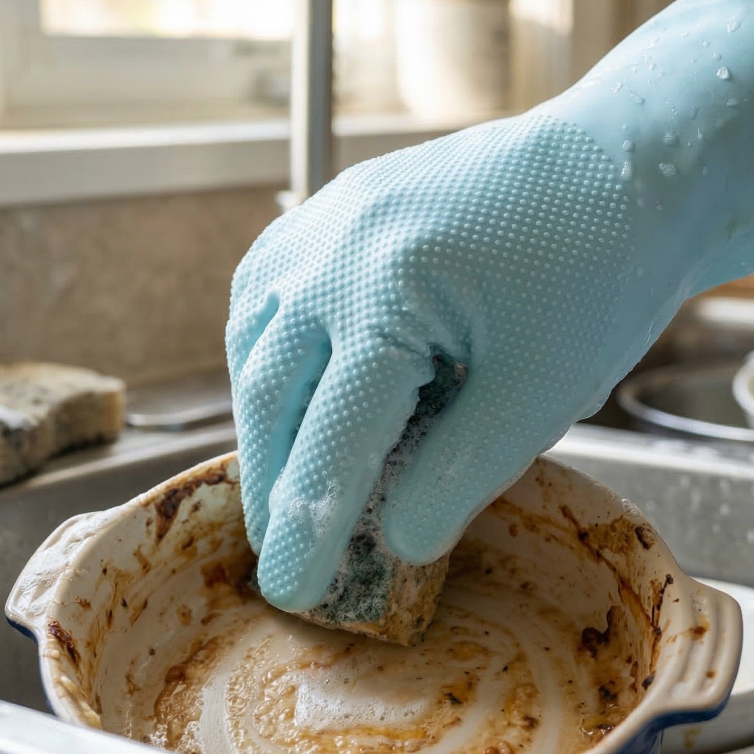 Multipurpose Silicone Dishwashing Cleaning Glove With Scrubber Brush (1 Pc)