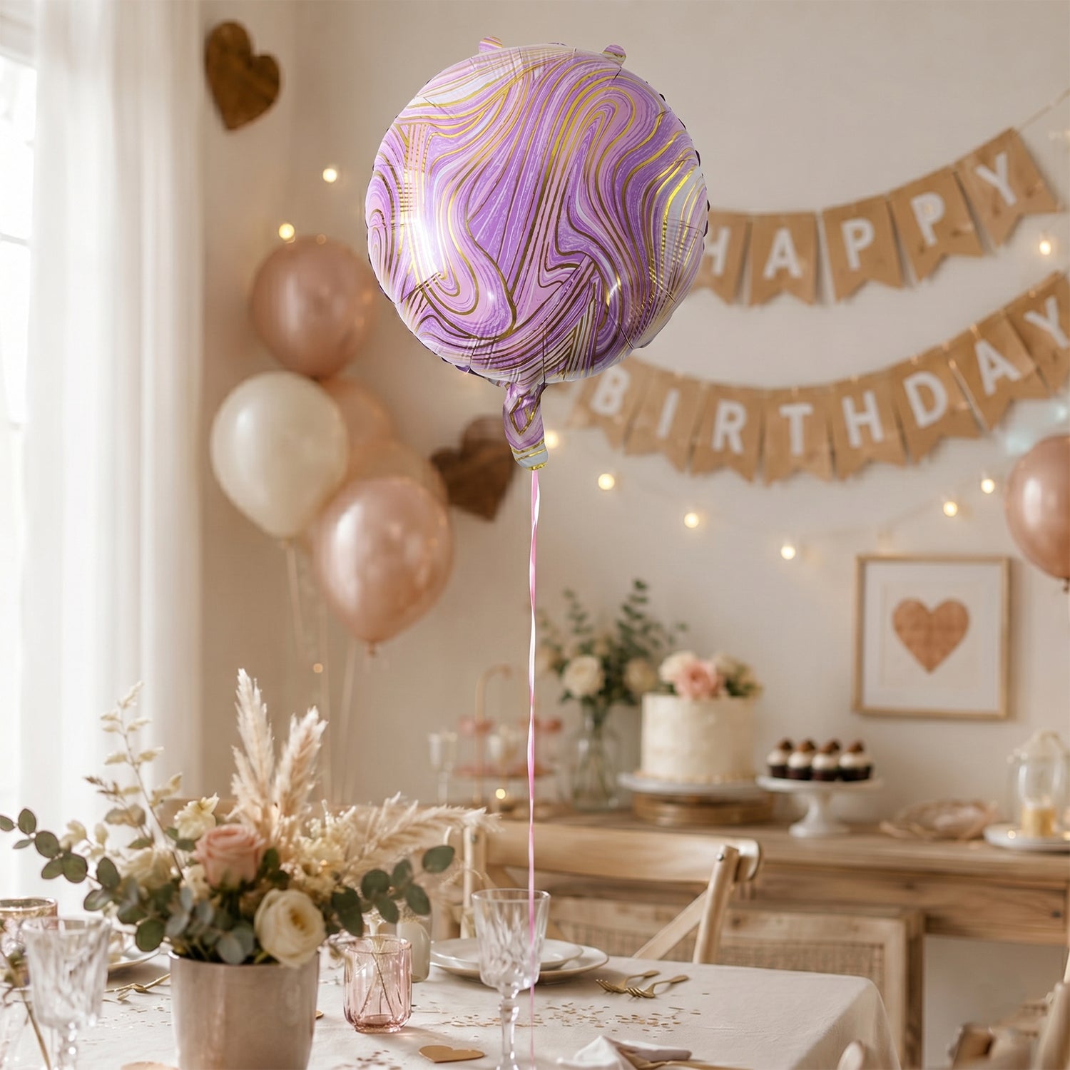 Round Marble Design Foil Balloon For Party Decoration (1 Pc)