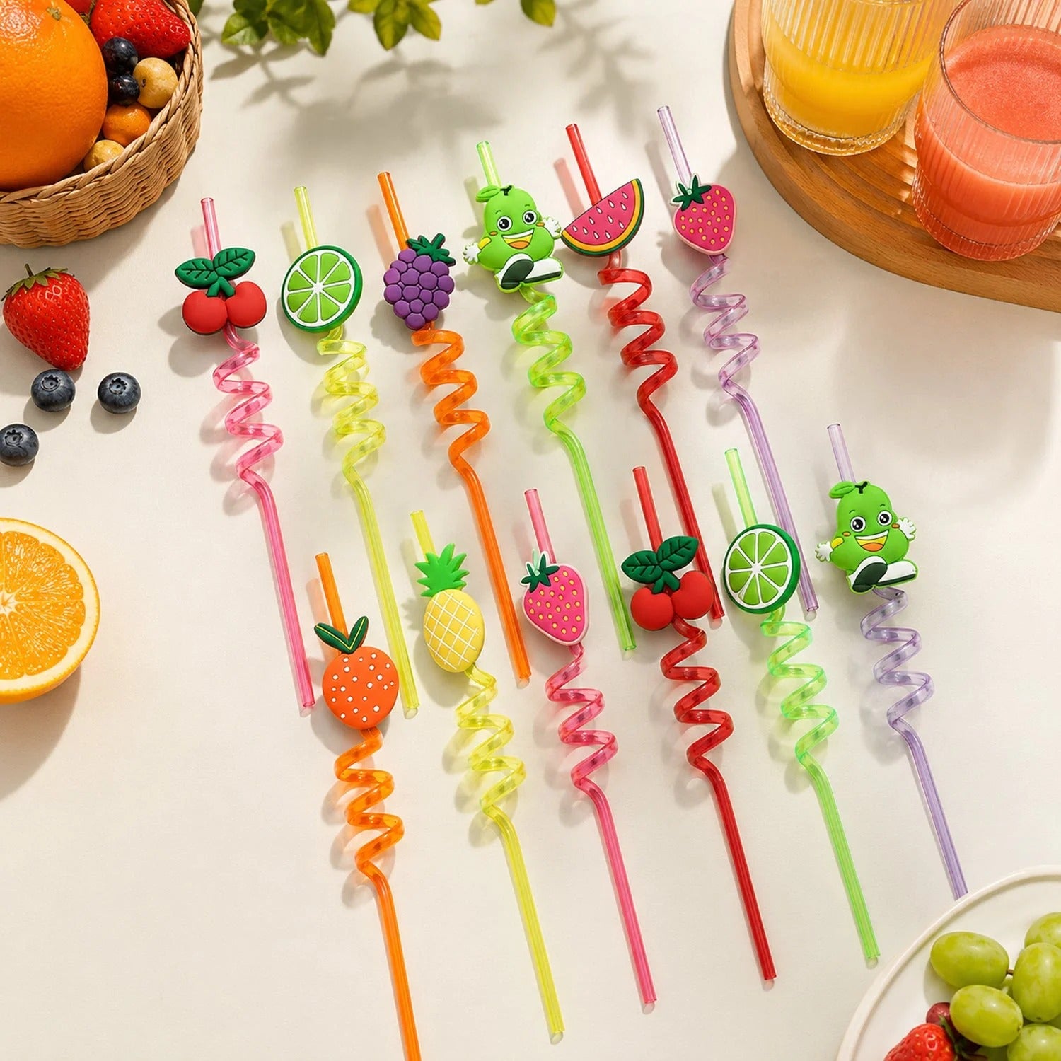 Childrens Plastic Straws Reusable Plastic Straws (12 Pcs Set  Mix Design)