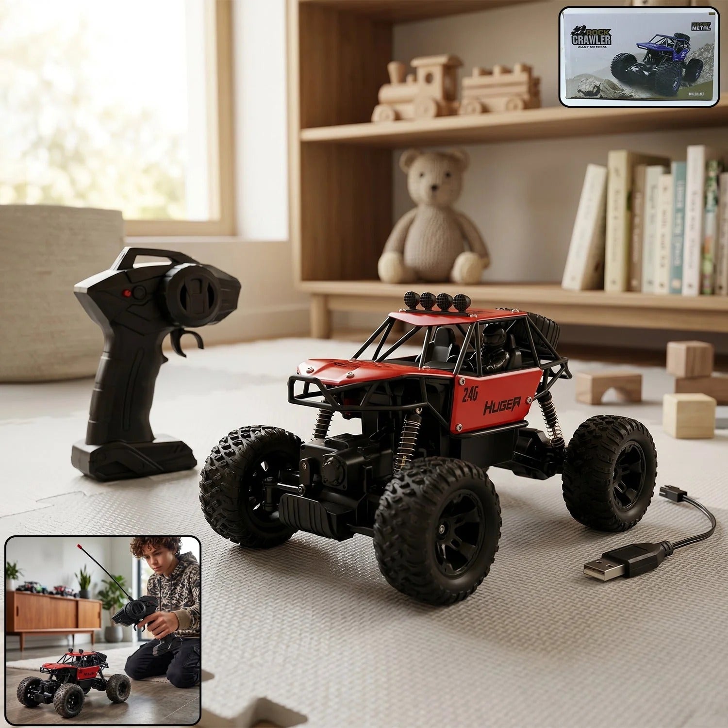 17816   118 Scale Rock Crawler Monster Rc Truck All Terrain Stunt Racing Car Rechargeable Indoor Outdoor Toy Car