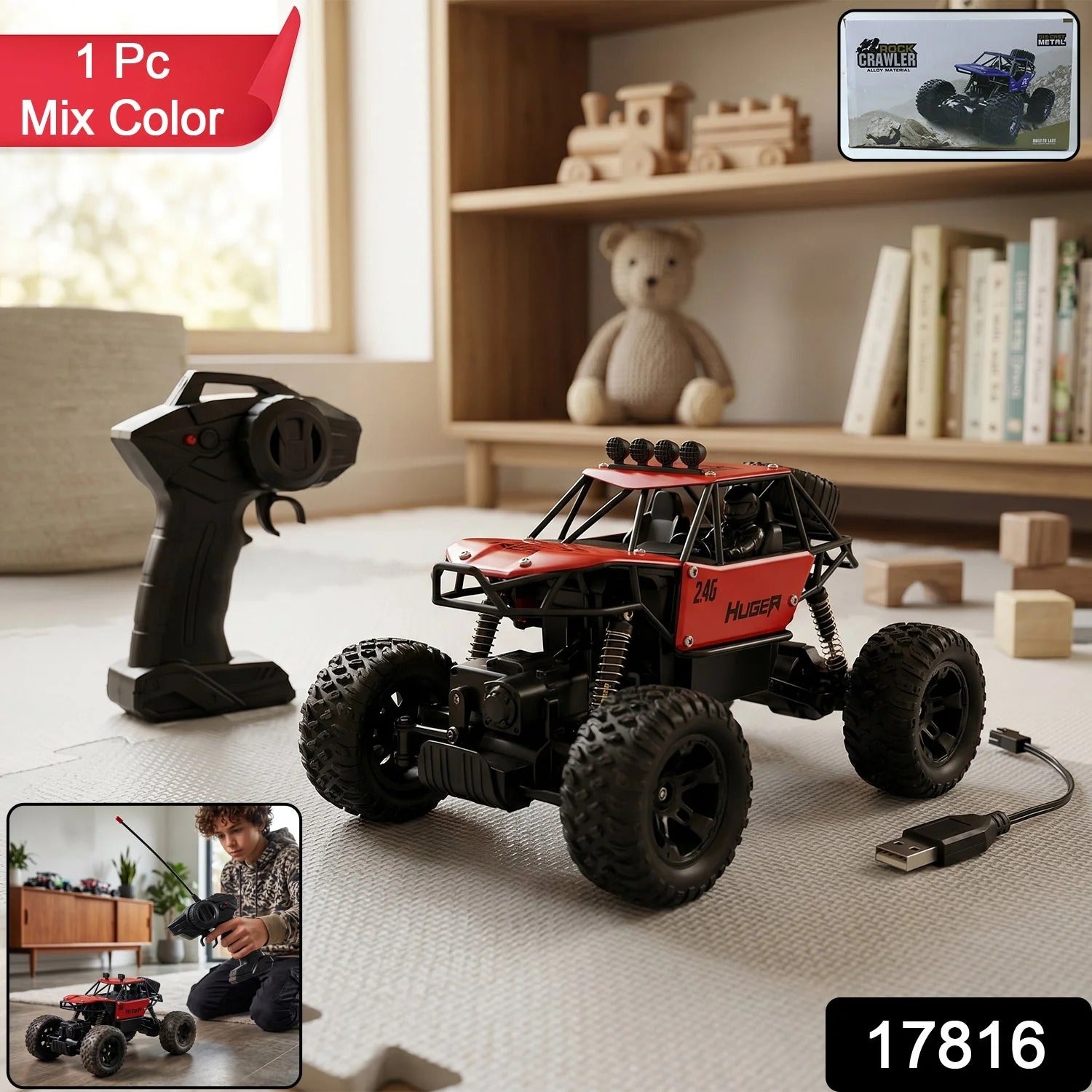 17816   118 Scale Rock Crawler Monster Rc Truck All Terrain Stunt Racing Car Rechargeable Indoor Outdoor Toy Car