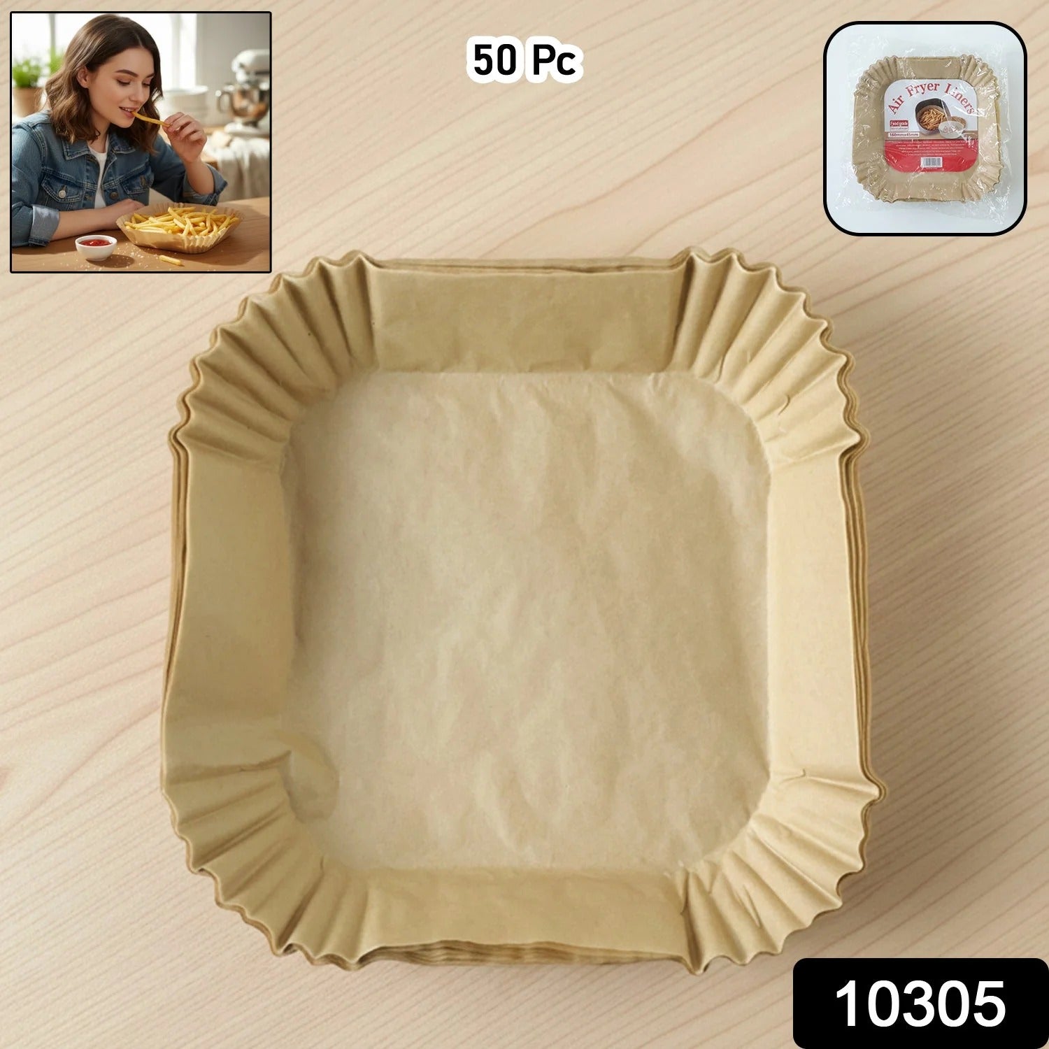 Square Air Fryer Disposable Paper Liner  (50 Pcs Set  160mmx45mm)