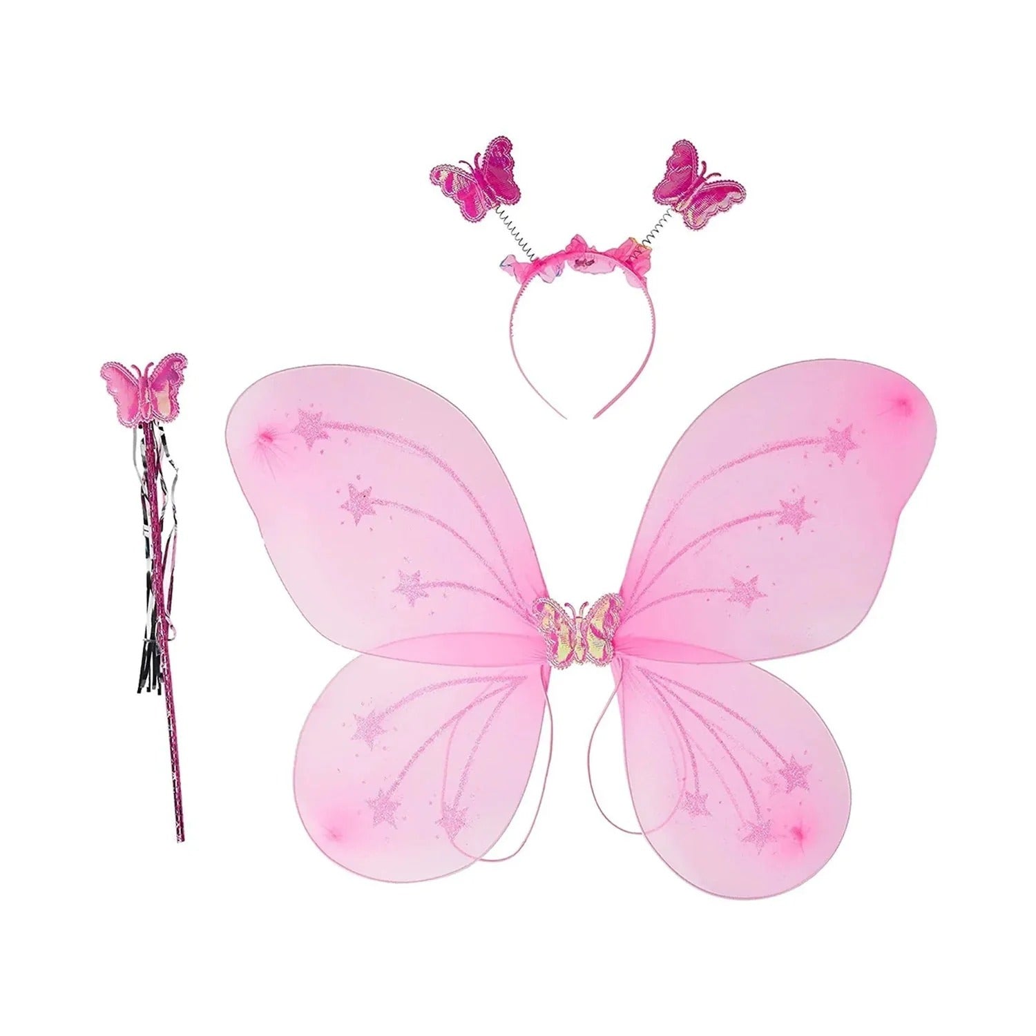 3293 Baby Girls Fairy Nylon Butterfly Wings Costume Butterfly Fairy Angel Wing Wand And Hairband Multi- Color For Party (1pc)