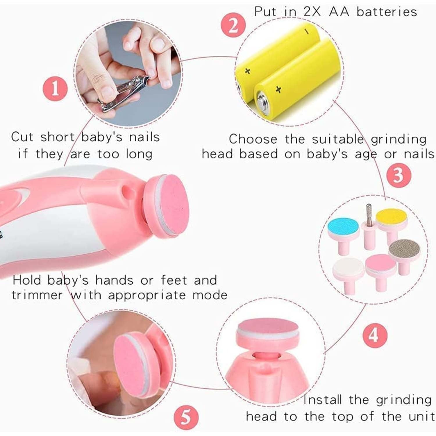 1223 Electric Baby Nail Trimmer With Grinding Heads For Newborn Infant And Toddler