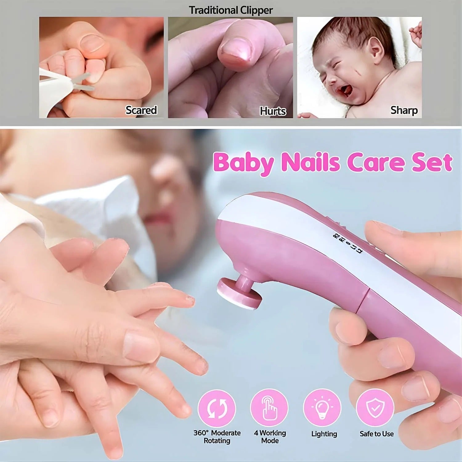 1223 Electric Baby Nail Trimmer With Grinding Heads For Newborn Infant And Toddler