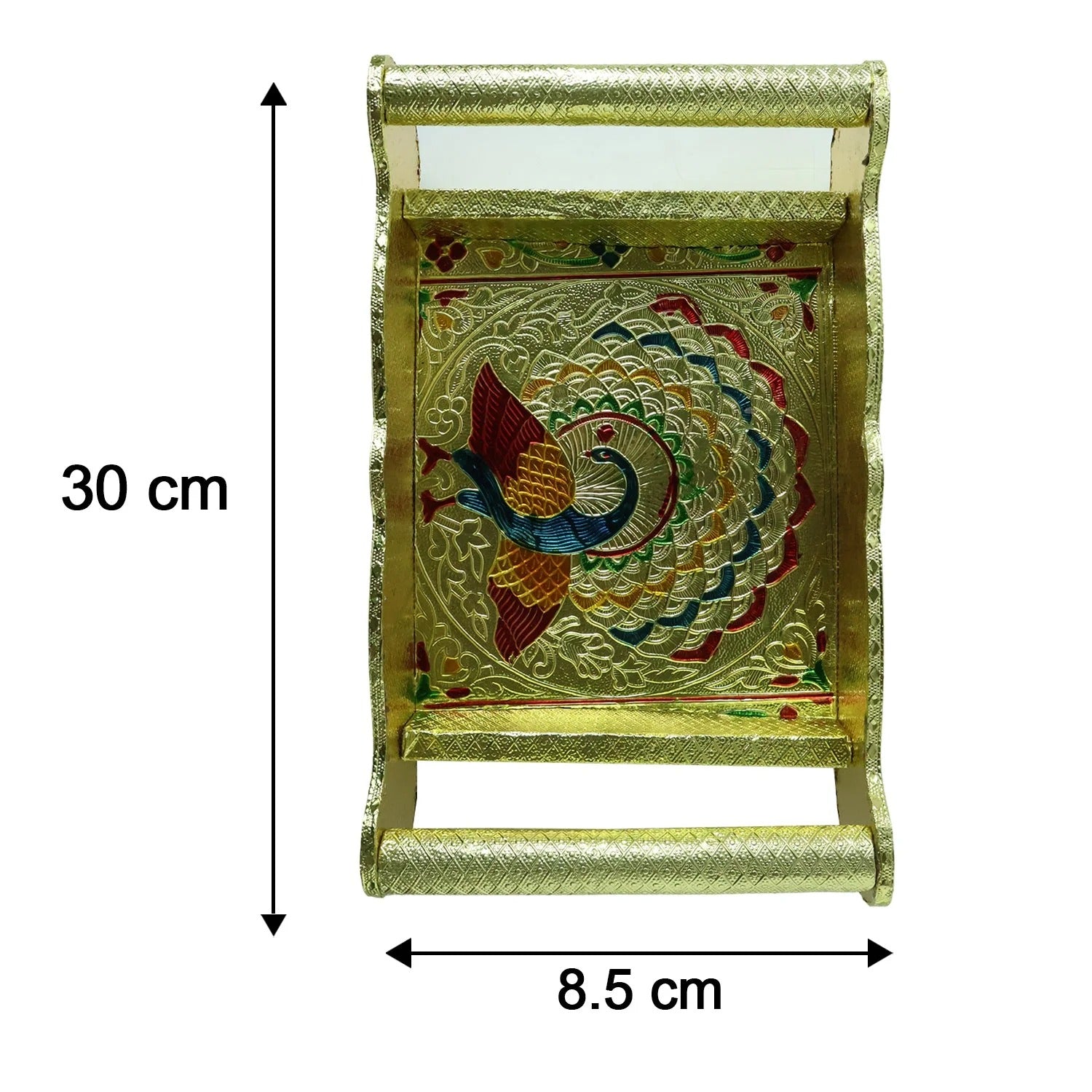 2125 Peacock Design Glass With Handle And Handicraft Serving Tray Set