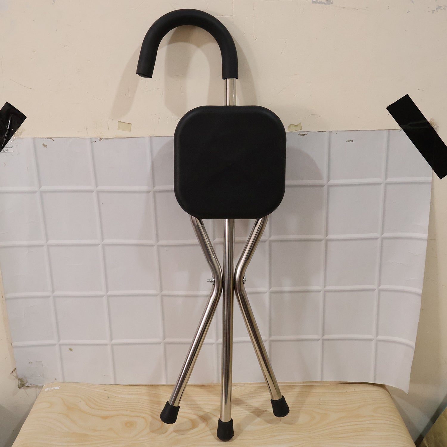 Folding Walking Stick With Seat 3 Leg Cane Stool Chair Support Stand (1 Pc)