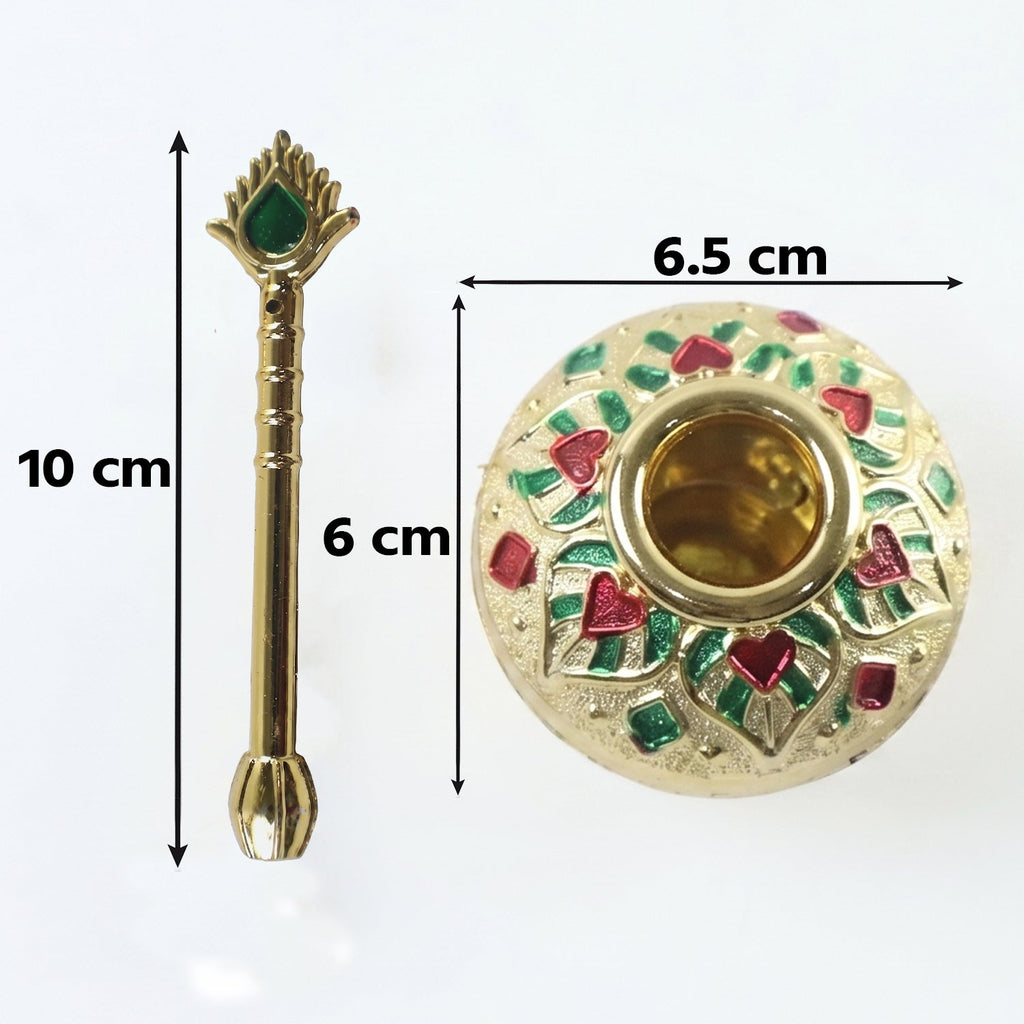 Laddu Gopal Makhan Matki With Spoon Set Decorative Pooja Pot (2 Pc Set)