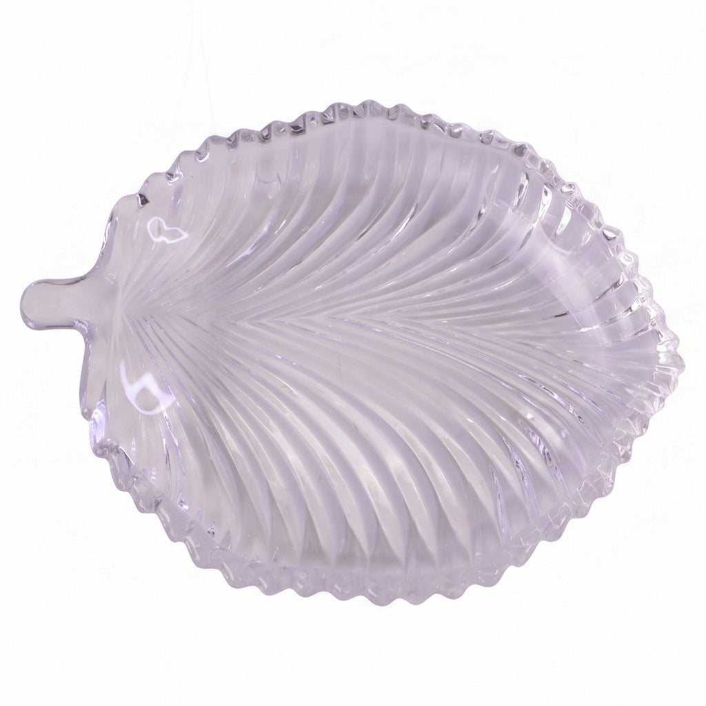 Leaf Shape Glass Serving Tray 20 X 16 Cm Platter For Snacks And Dessert (1 Pc)