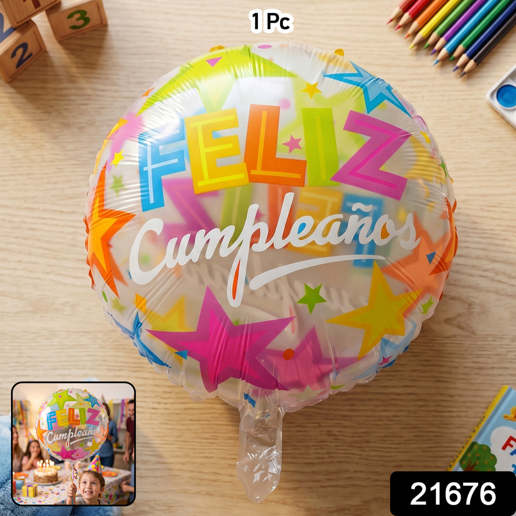 Colorful Feliz Cumpleanos Round Foil Balloon (1 Pc)