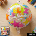 Colorful Feliz Cumpleanos Round Foil Balloon (1 Pc)