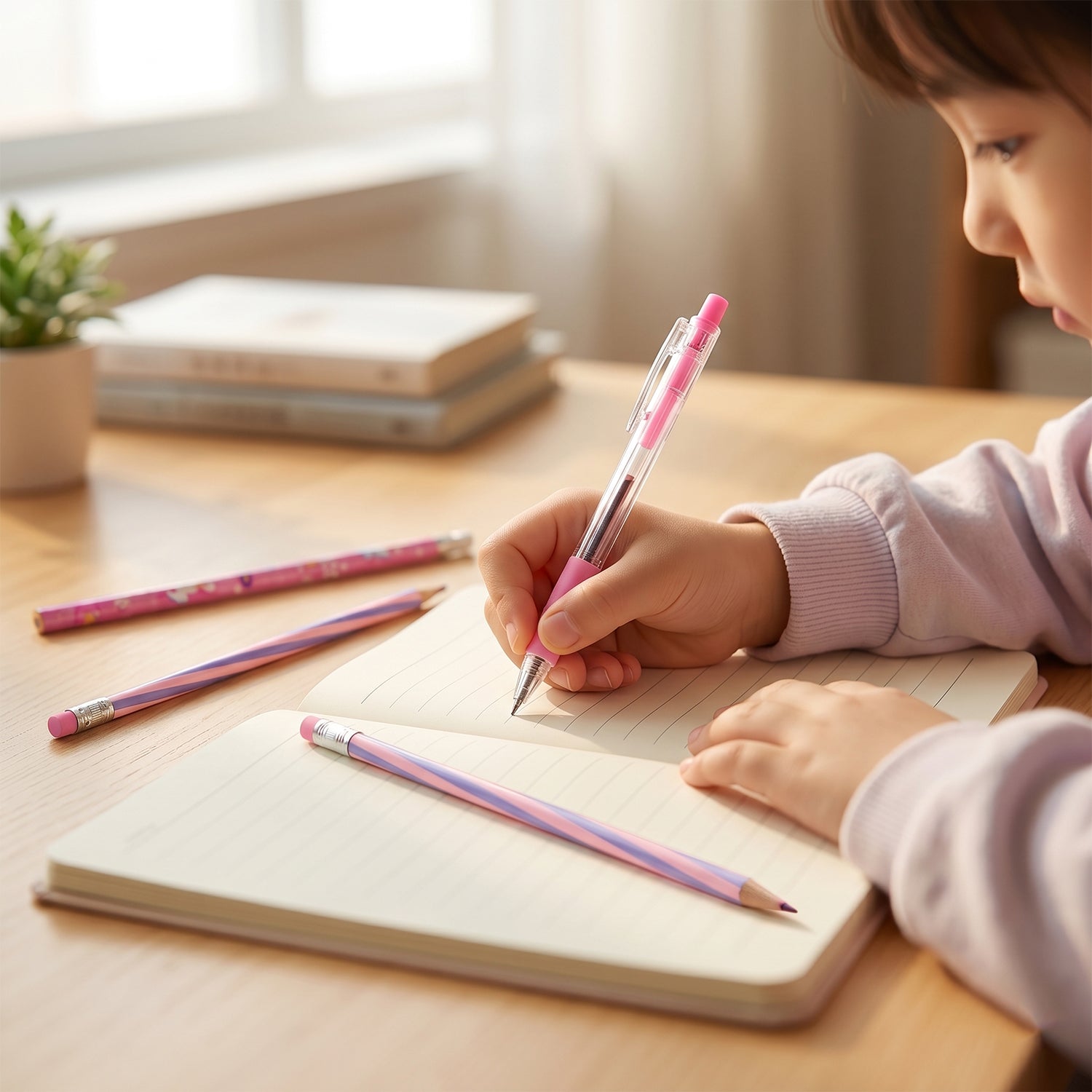 7-in-1 Cute Pink Stationery Set With Ruler Pencil Eraser Pen Notebook Sharpener