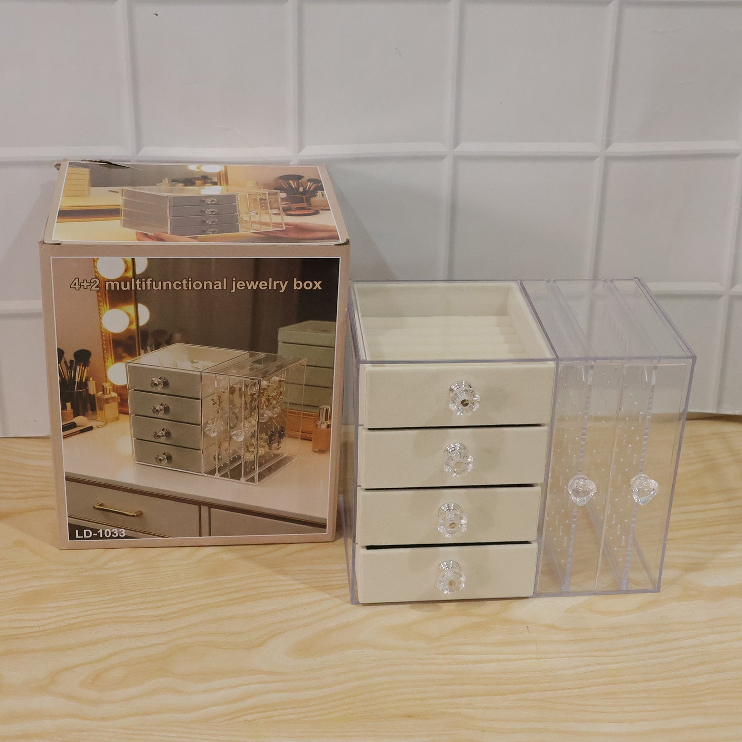 Acrylic Jewelry Organizer Box Multi-drawer Velvet Storage For Rings (1 Set)