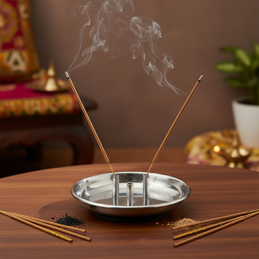 Stainless Steel Lotus Agarbatti Stand With Triple Stick Holder (1 Pc)