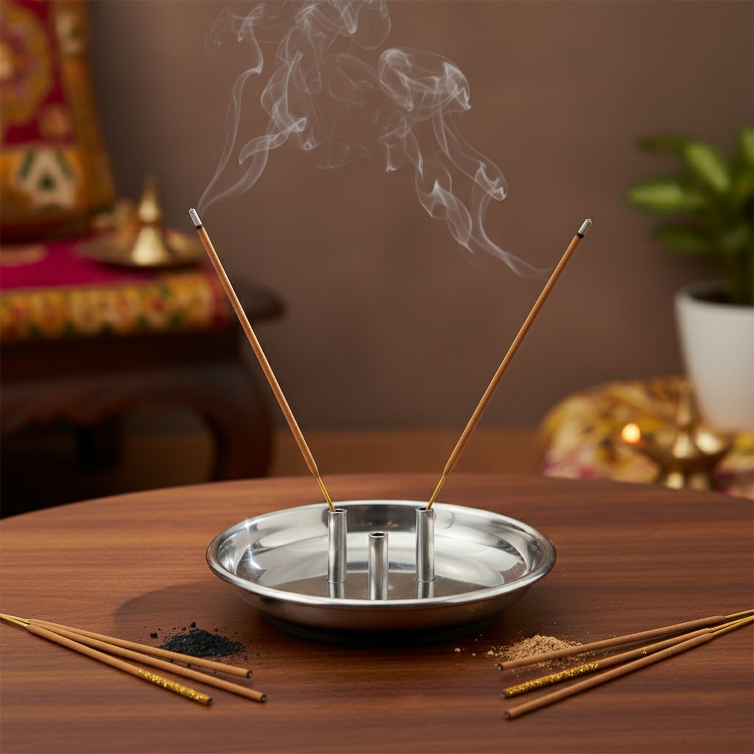 Stainless Steel Lotus Agarbatti Stand With Triple Stick Holder (1 Pc)