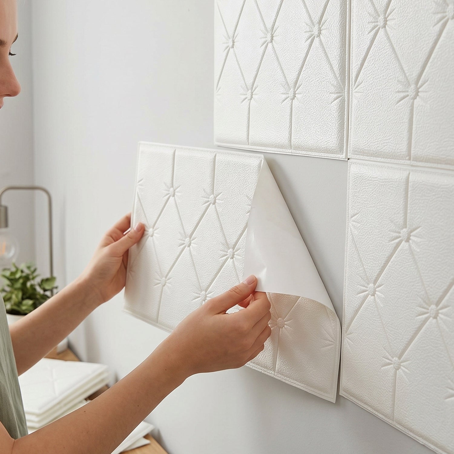 Self Adhesive 3d Foam Wall Panel Cushion Wallpaper (1 Pc White 69x35 Cm)