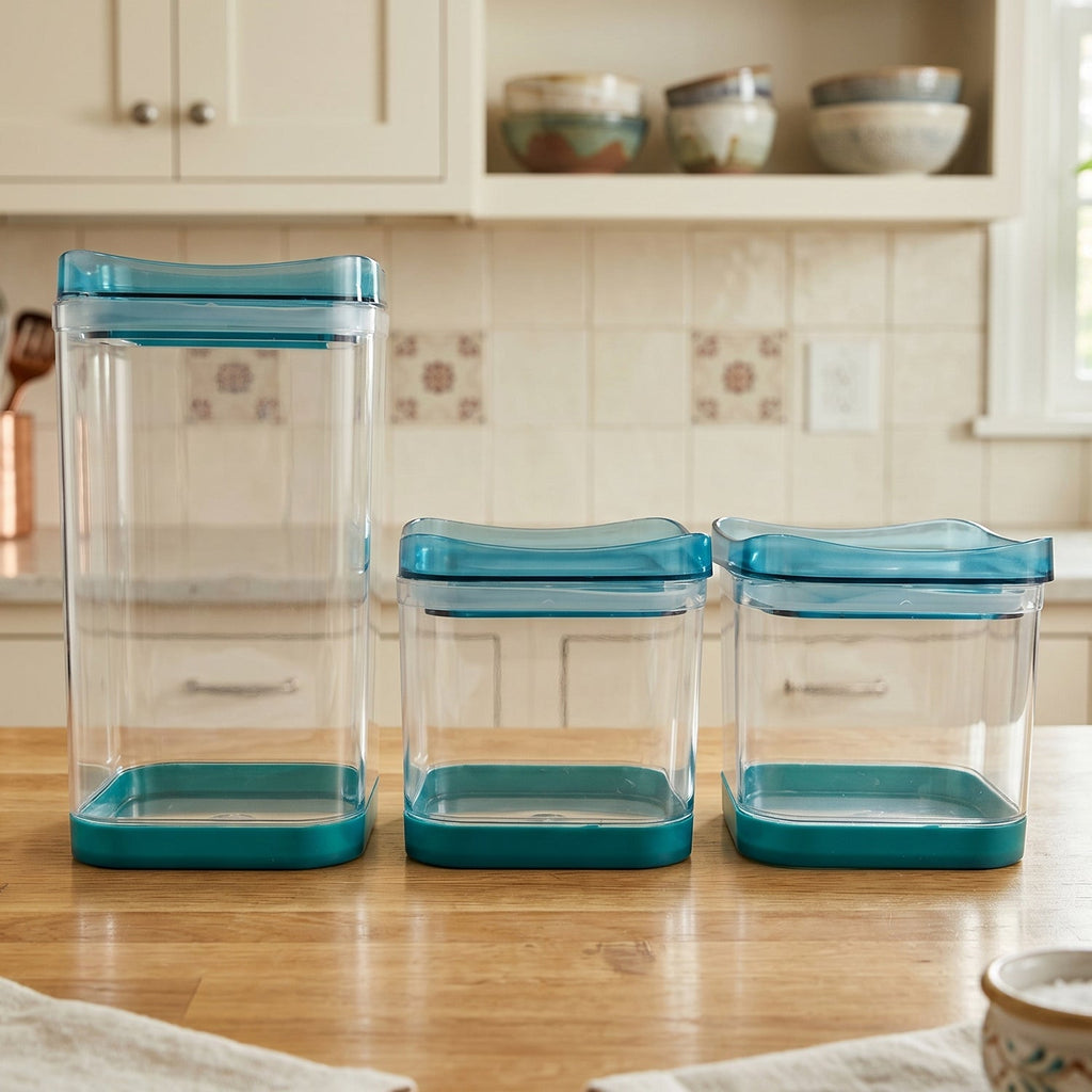 Squarion Airtight Plastic Storage Containers Set For Kitchen Grocery (4 Pc)