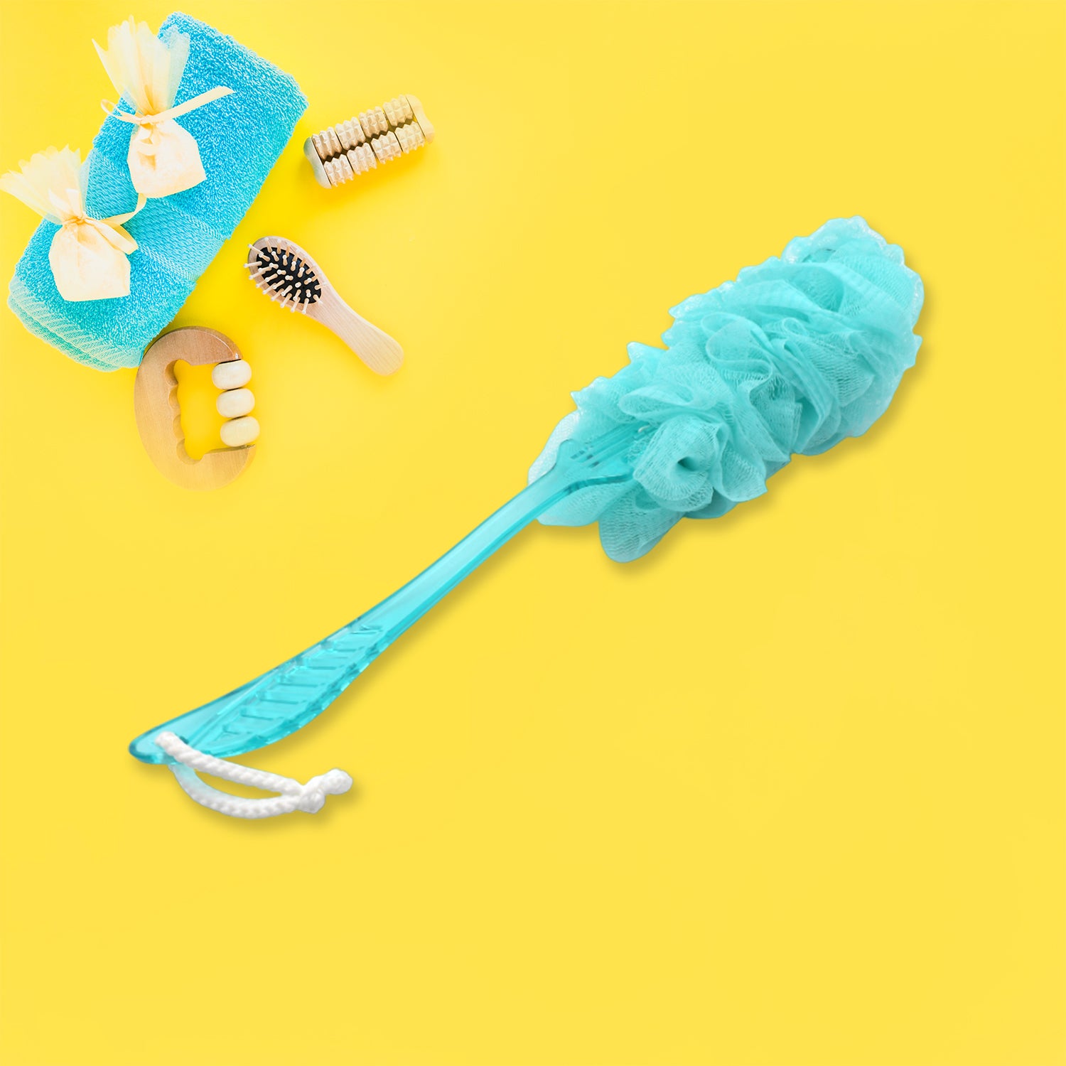 6702a Loofah Back Scrubber For Shower Long Handle Bath Sponge Shower Brush Soft Nylon Mesh Back Cleaner Washer Body Bath Brush For Women And Men Bathroom Shower Accessories (45 Cm)
