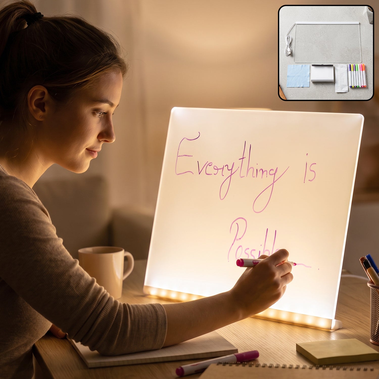 Led Illuminated Drawing Writing Board With 7 Color Markers (1 Set)