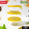 Dazzle Glass Bowl Set Mixing  Storage Bowls With Lids (3 Pcs Set)