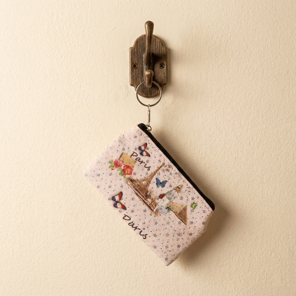 Small Paris Print Zipper Coin  Stationery Pouch (1 Pc)