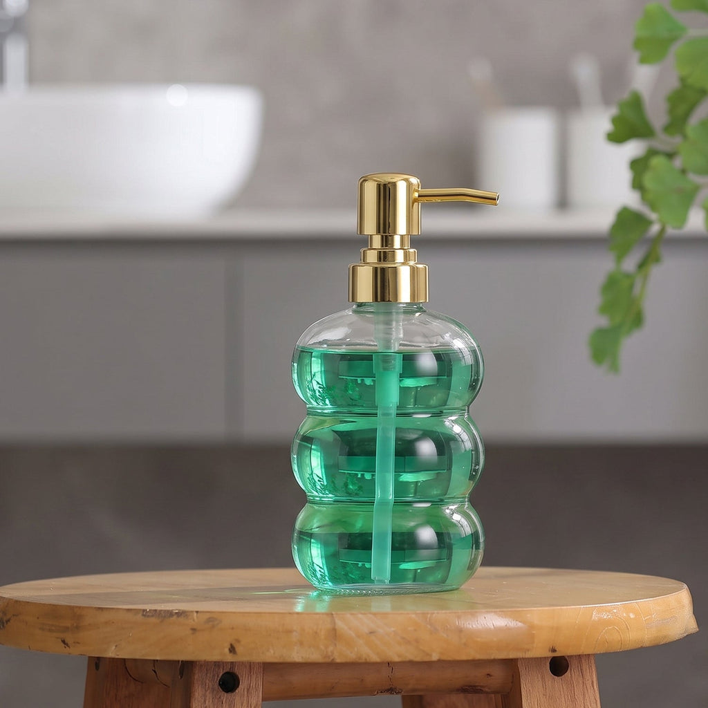 Transparent Glass Liquid Soap Dispenser Bottle With Gold Pump (1 Pc)