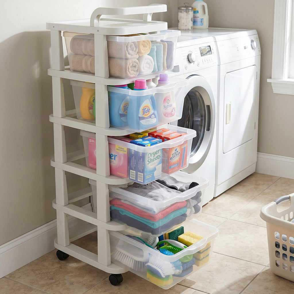 5 Layer Plastic Storage Drawer Rack Organizer With Wheels For Home (1 Pc)