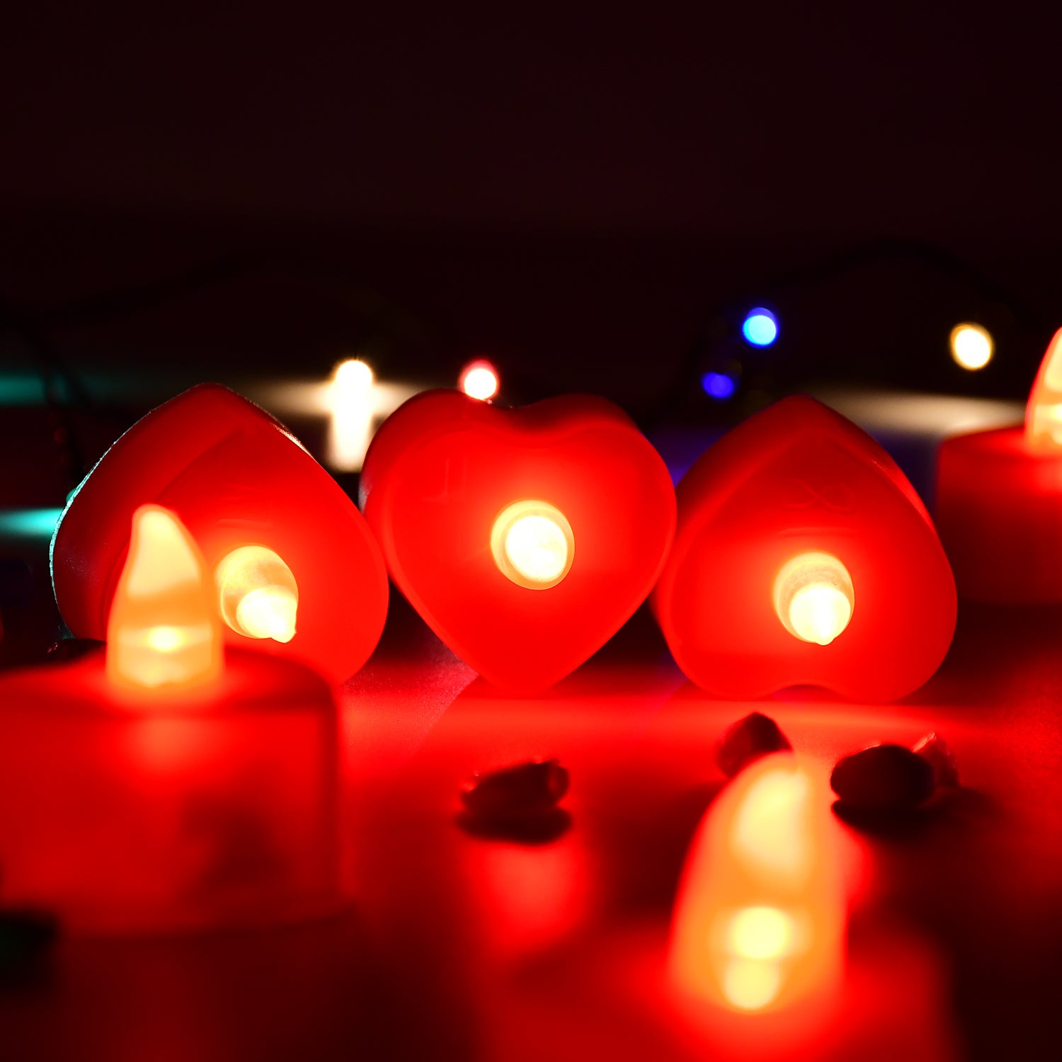 6631 Flameless Candles Led Heart Shape Tea Light Candles Multi Color Electrical Diya Candles Battery Operated Fake Candles For Gifthome Decoration Diwali Navratri Lighting (Pack Of 24)