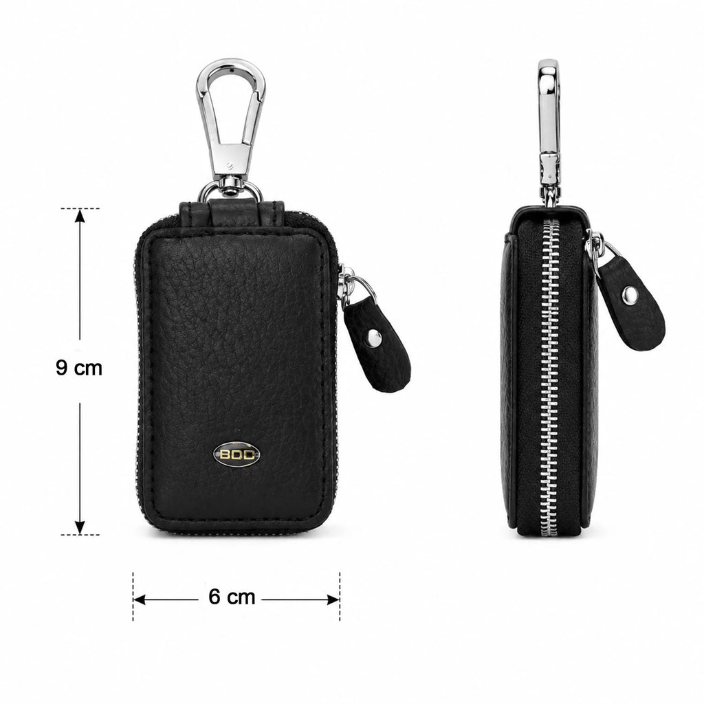 Leather Car Key Case Holder Pouch For Smart Remote With Zip And Clip (1 Pc)