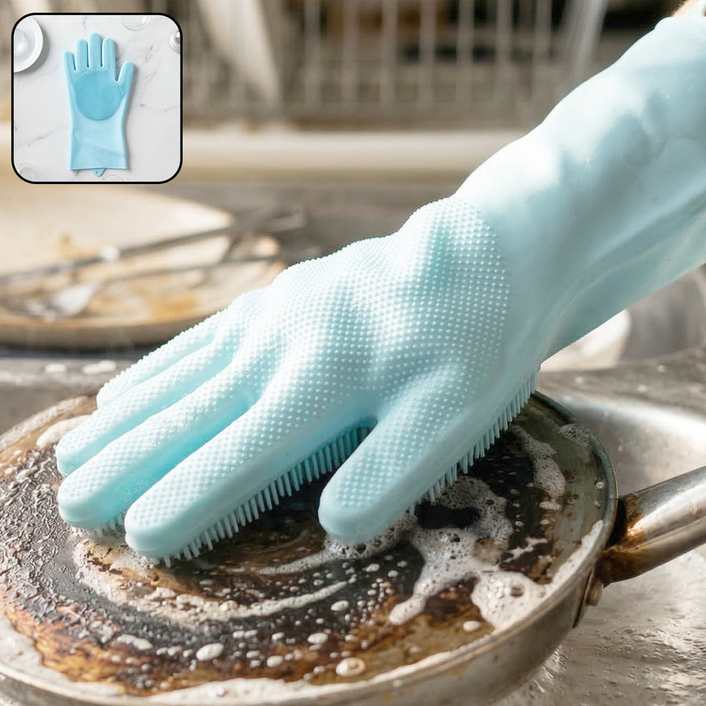 Multipurpose Silicone Dishwashing Cleaning Glove With Scrubber Brush (1 Pc)