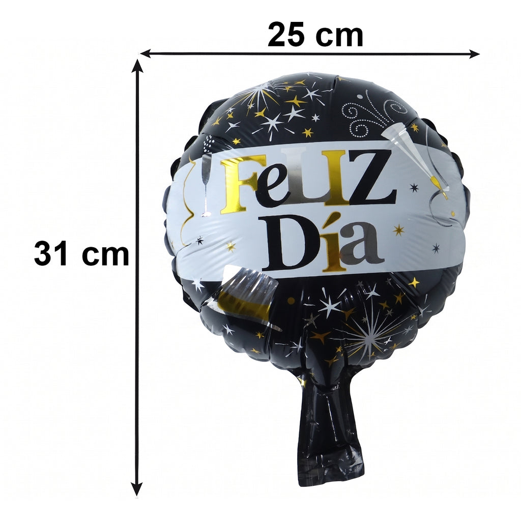Black Golden Feliz Dia Round Foil Balloon (1 Pc)