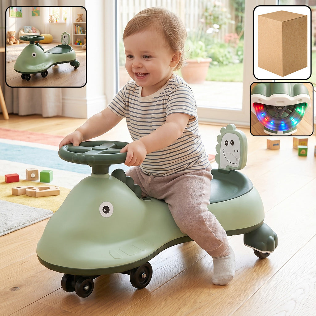 Kids Dinosaur Swing Car Ride On Toy With Music And Steering Wheel (1 Pc)