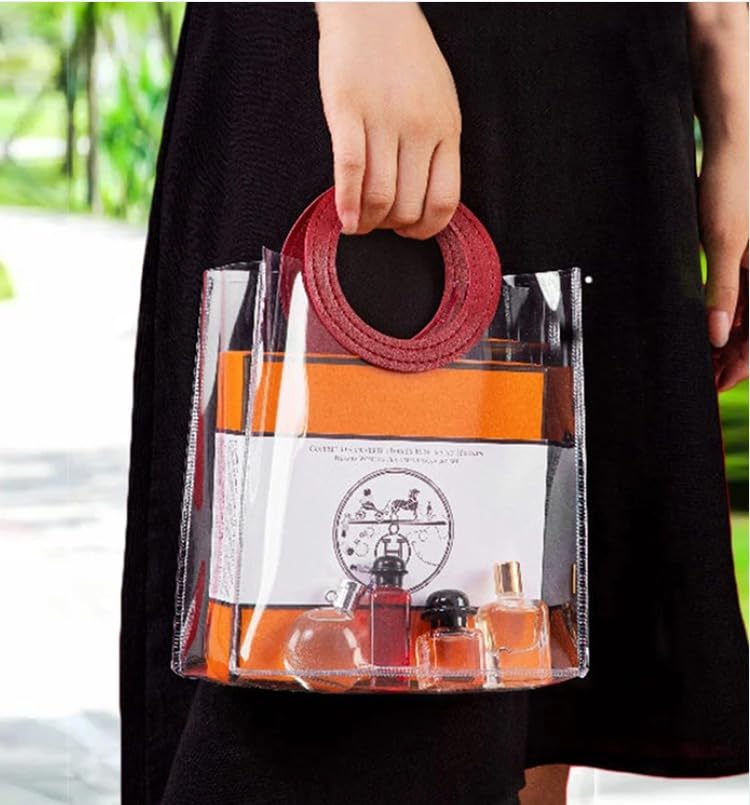 Transparent Bags with round Handle Gift Bag, Carry Bags, Gift Bag, Gift for Birthday, Valentine, Marriage, Festivals, Season's Greetings and Events (Maroon) (Big)(25x 14.5 x 28 cm) - Image 1